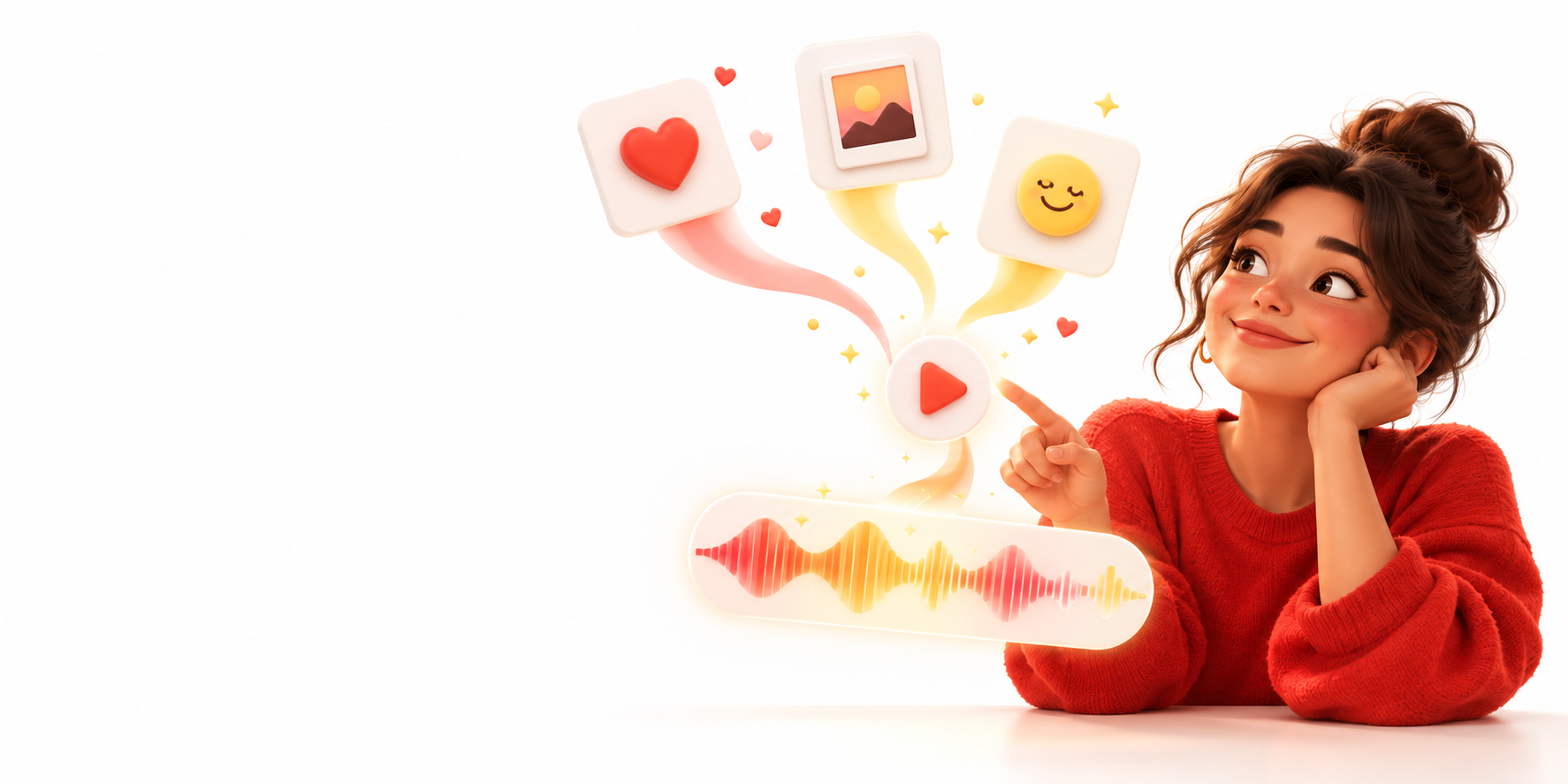 Simple story cards flowing into a finished song waveform